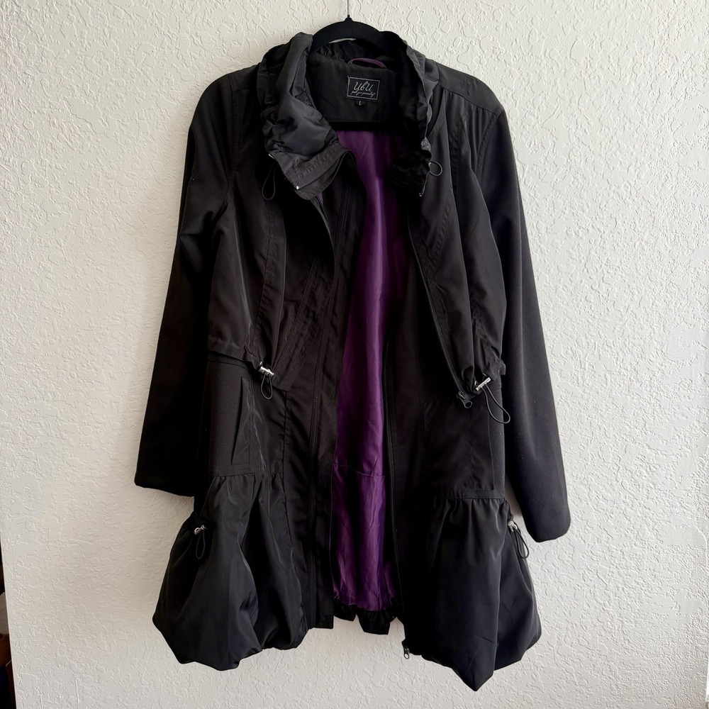 Ubu Coat Artsy Jacket Large Black Bubble Hem Packable Travel Chic Whimsy Unique‎ - Picture 6 of 10